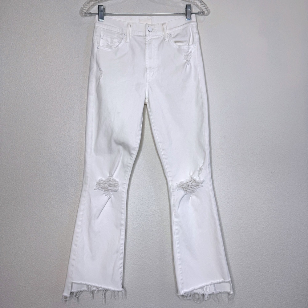 MOTHER Insider Crop Step Fray 25 Cracked Slipper White Denim Beach Summer